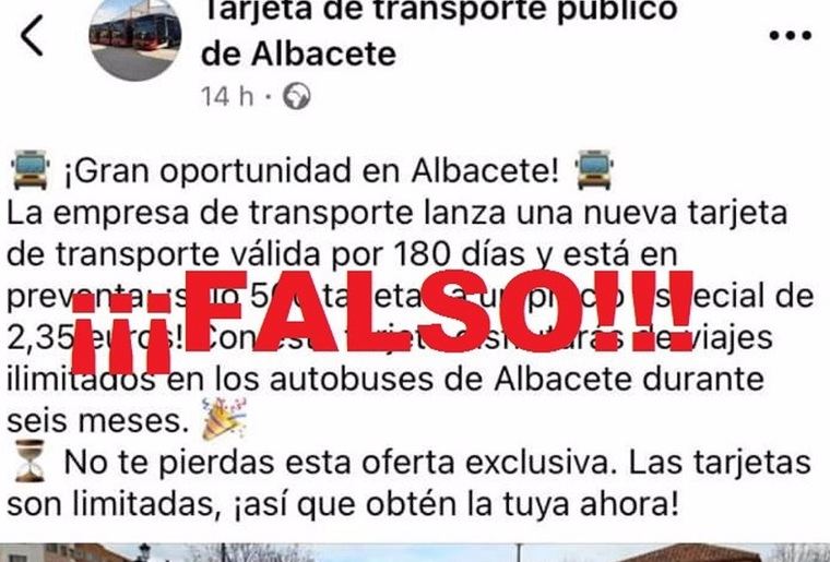 El Ayuntamiento Albacete alerta de una estafa que circula por redes sociales sobre un falso bono de autobús urbano